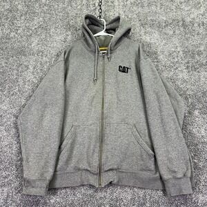 CAT Hoodie Mens 2XL Gray Fleece Full Zip Workwear Logo Heavyweight Jacket